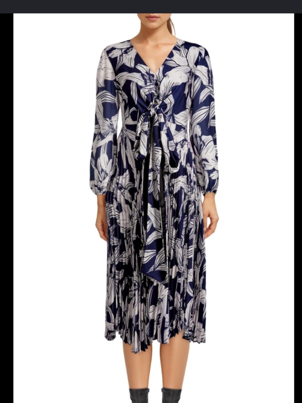 Delfi Collective Camile Navy Floral Pleated Midi Dress XS NWT Fits 0-4